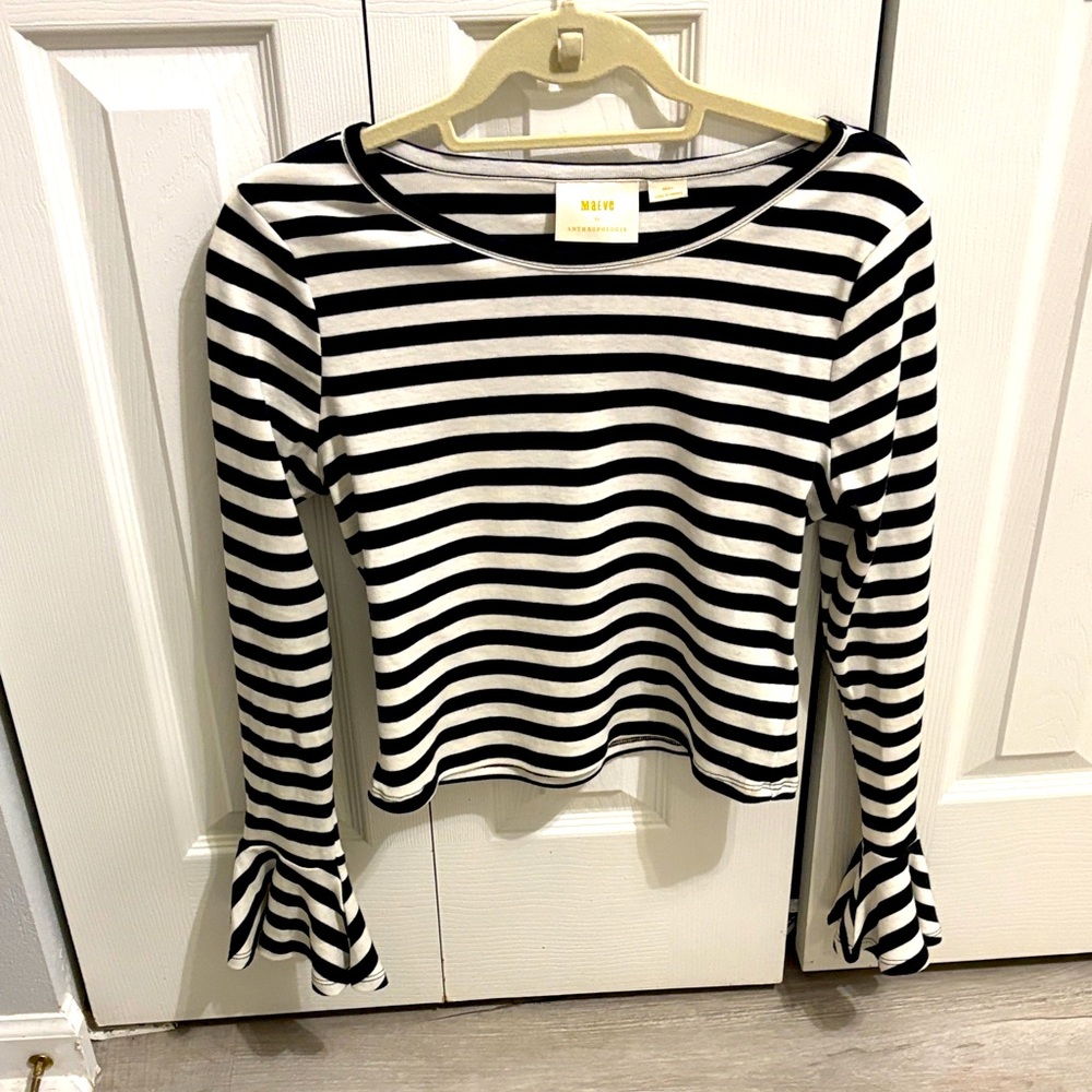 Maeve Black and White Striped Crop Top- worn once!